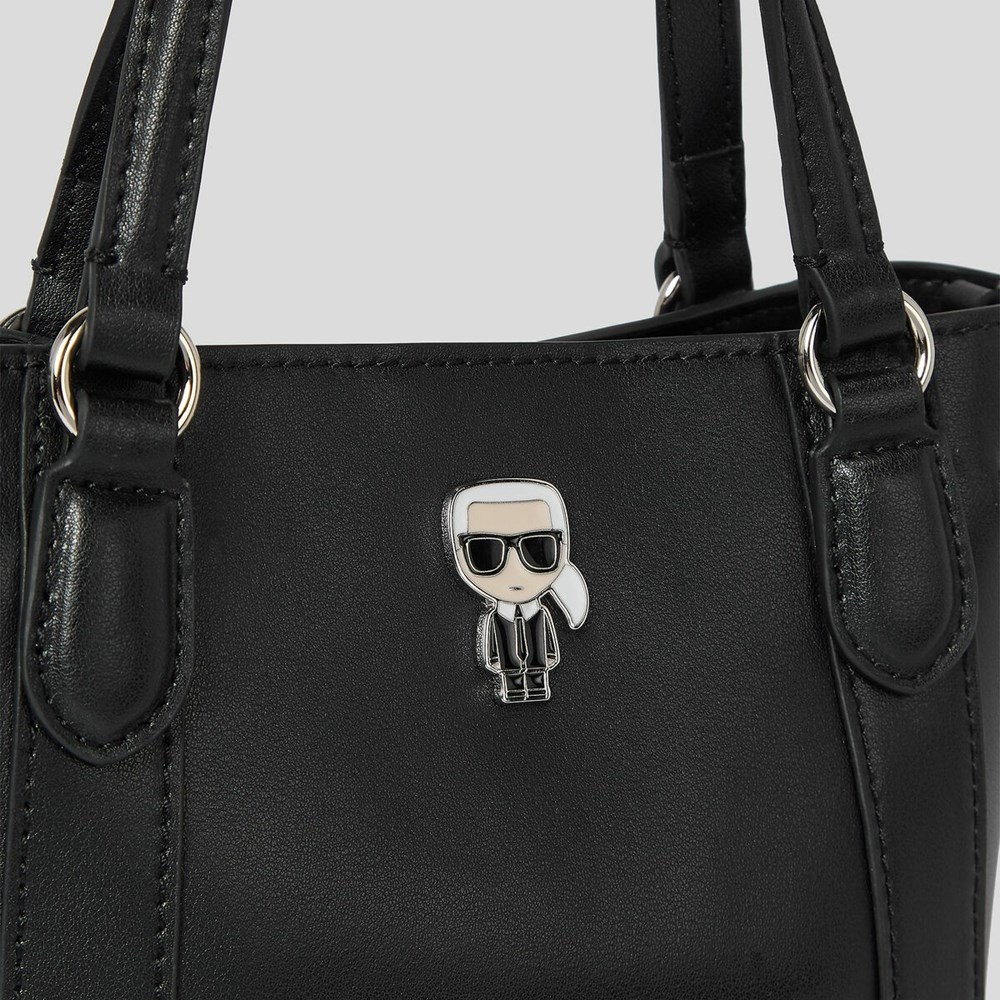 Black Karl Lagerfeld K/Ikonik Small Leather Women's Tote Bags | USA54YMIL