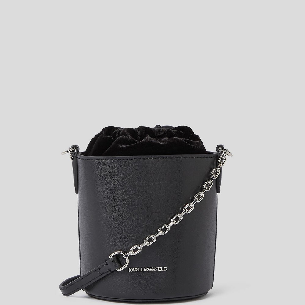 Black Karl Lagerfeld K/Ikonik Small Leather Women's Bucket Bag | USA68QPGZ