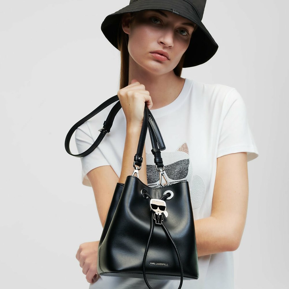 Black Karl Lagerfeld K/Ikonik Women\'s Bucket Bag | USA84PALX