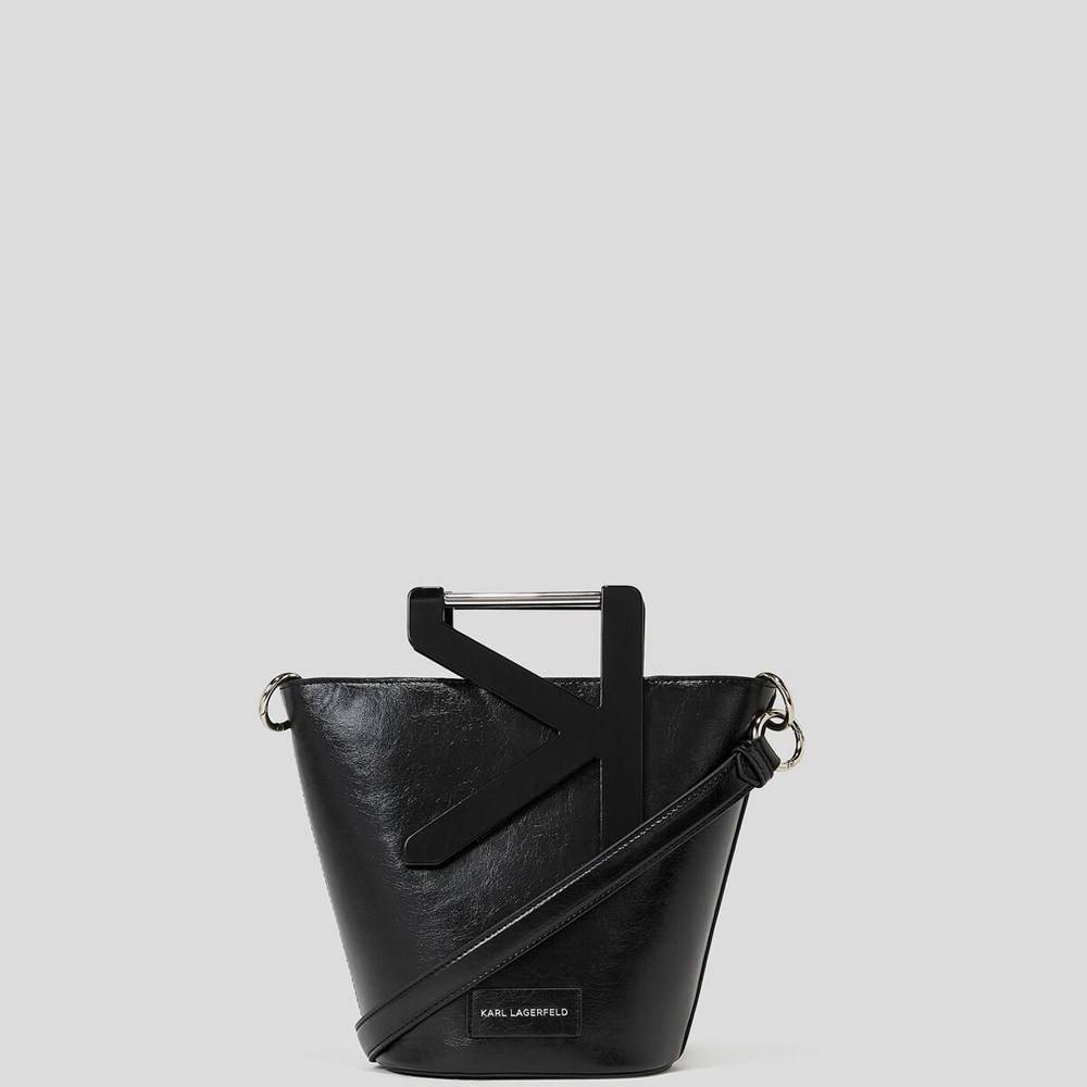 Black Karl Lagerfeld K/Karl Handle Women's Bucket Bag | USA96AWRJ