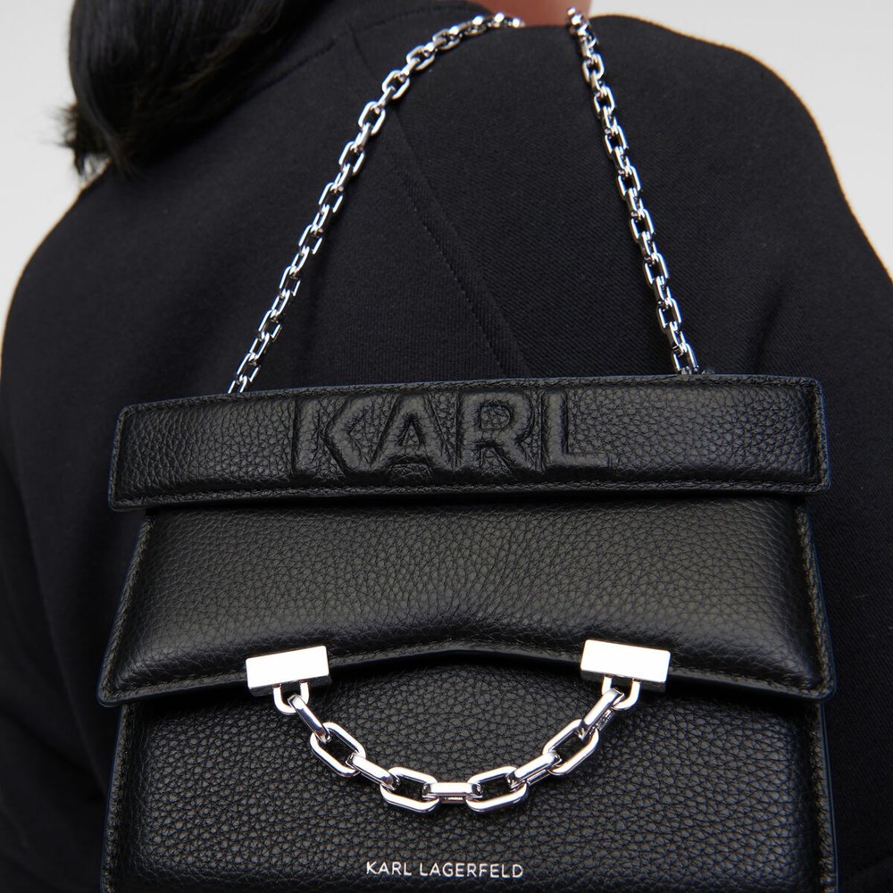 Black Karl Lagerfeld K/Karl Seven Grain Leather Mini Women's Shoulder Bags | USA36JDKL