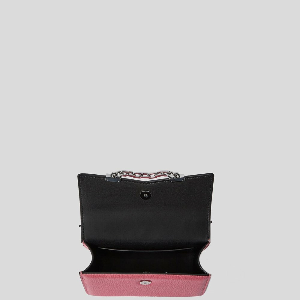 Black Karl Lagerfeld K/Karl Seven Grain Leather Mini Women's Shoulder Bags | USA37ZUOA