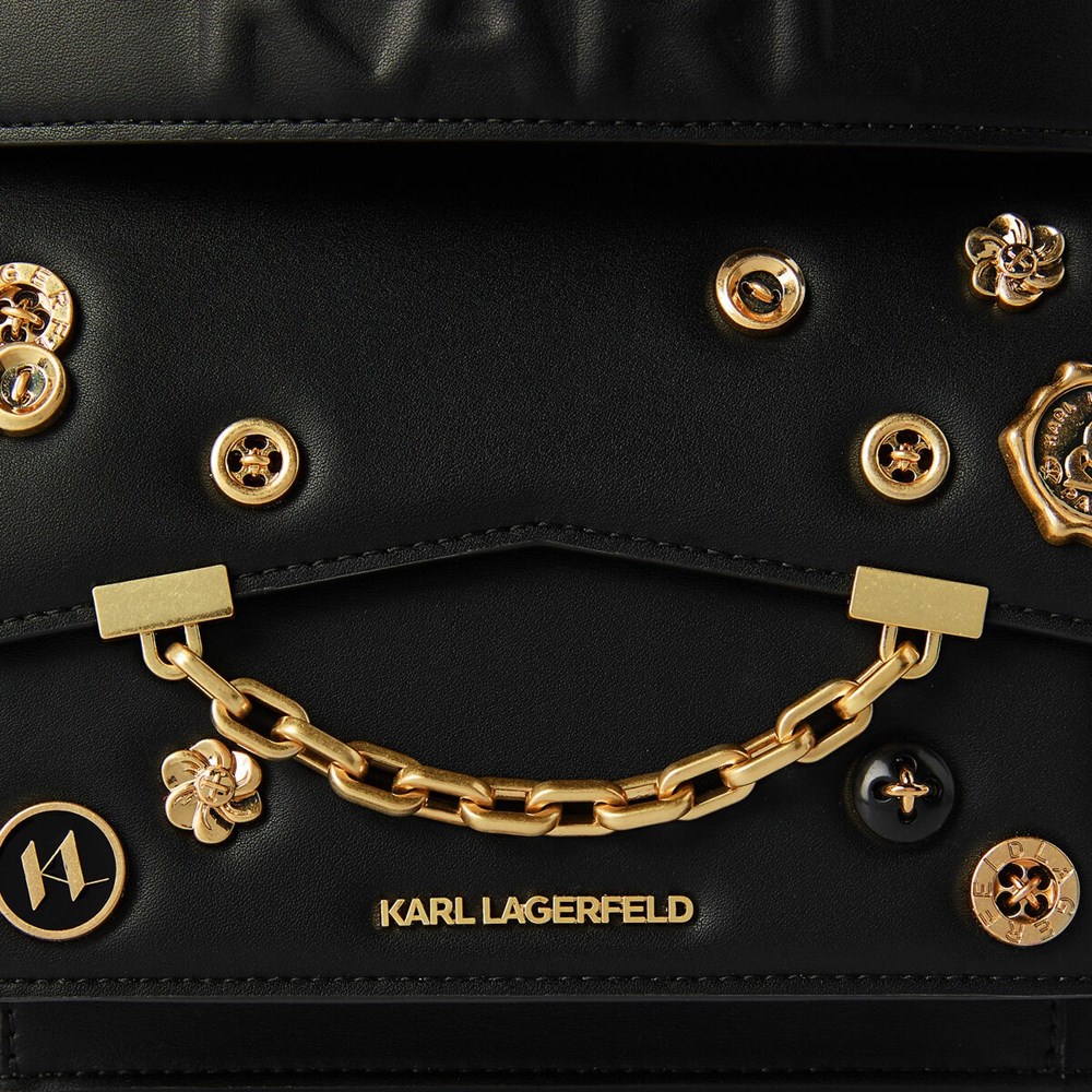 Black Karl Lagerfeld K/Karl Seven Metal Badges Women's Shoulder Bags | USA05DLSB