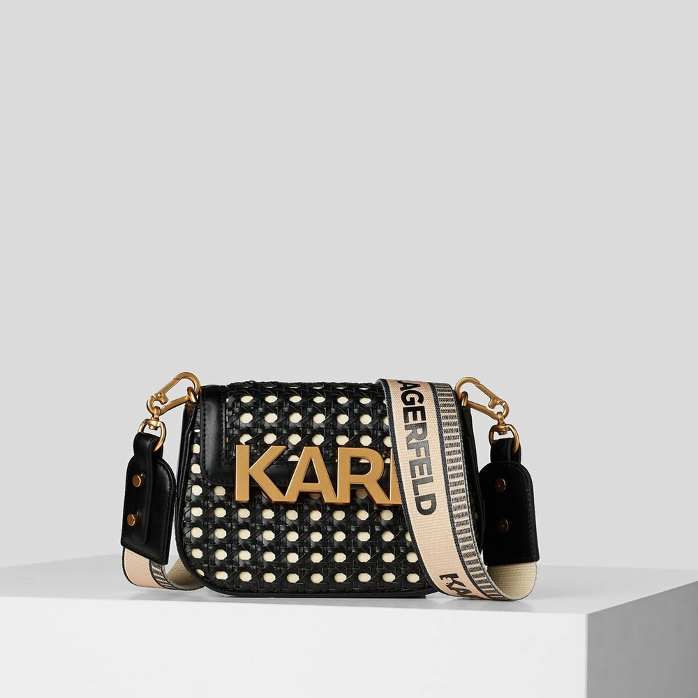 Black Karl Lagerfeld K/Letters Small Woven Women\'s Crossbody Bags | USA58LSQI