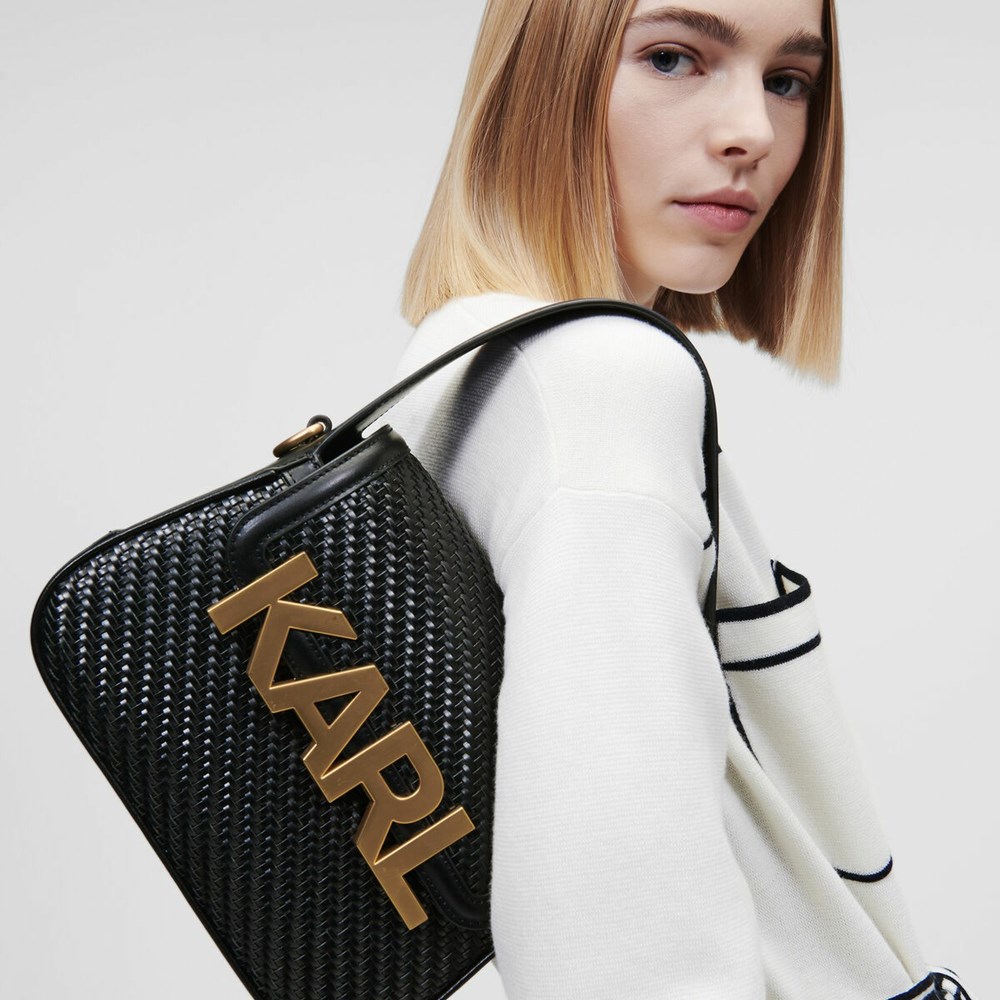 Black Karl Lagerfeld K/Letters Woven Women's Crossbody Bags | USA94UING