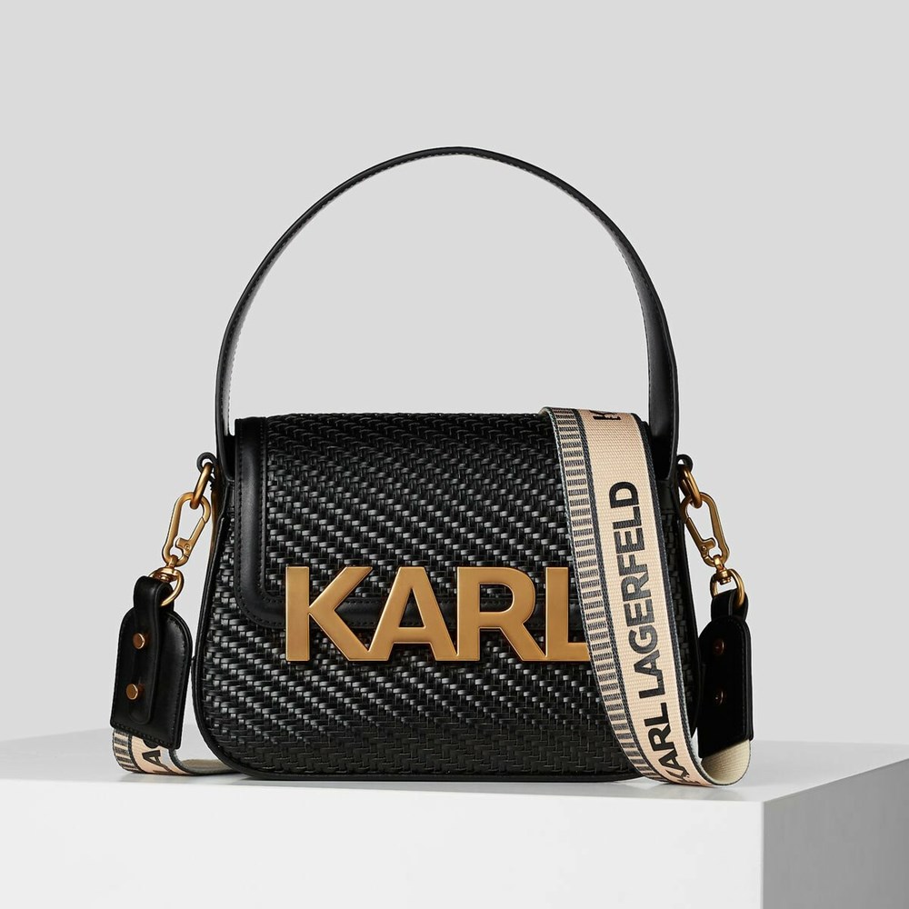 Black Karl Lagerfeld K/Letters Woven Women\'s Crossbody Bags | USA94UING