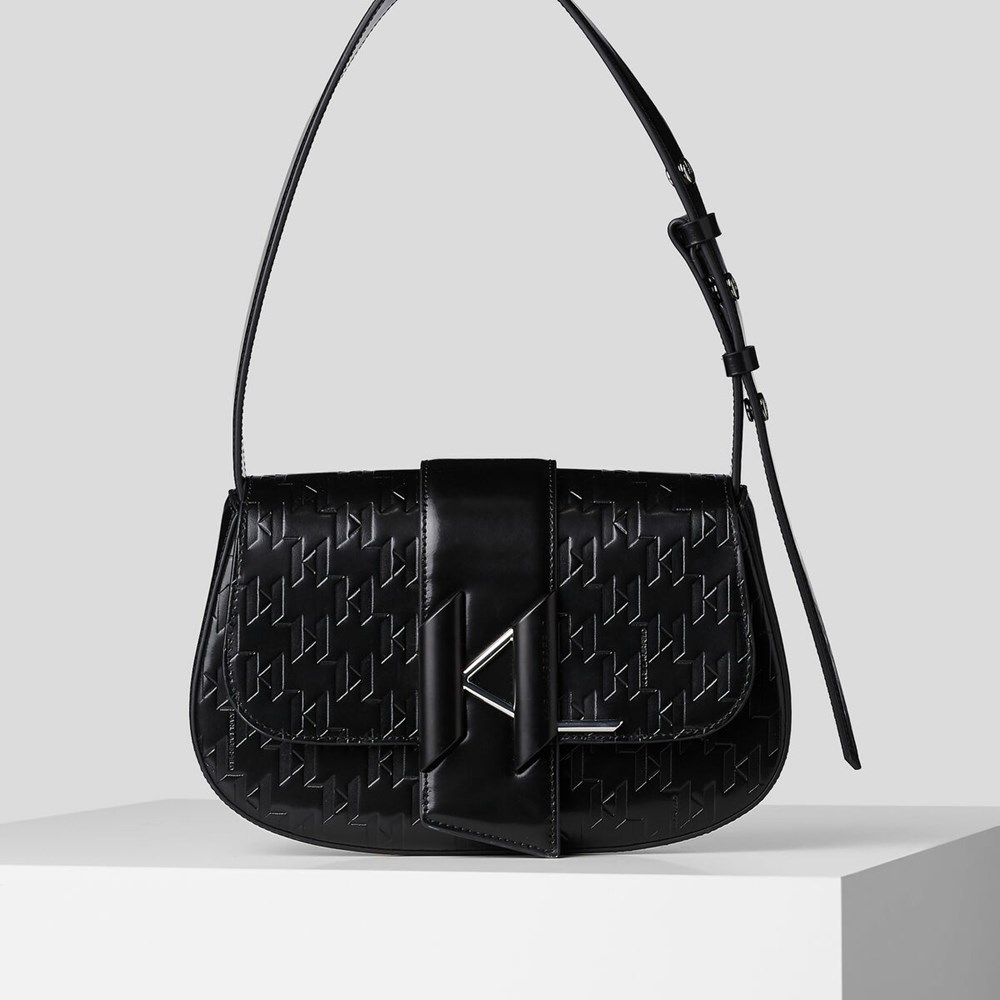 Black Karl Lagerfeld K/Saddle Monogram-embossed Women\'s Shoulder Bags | USA31COTV