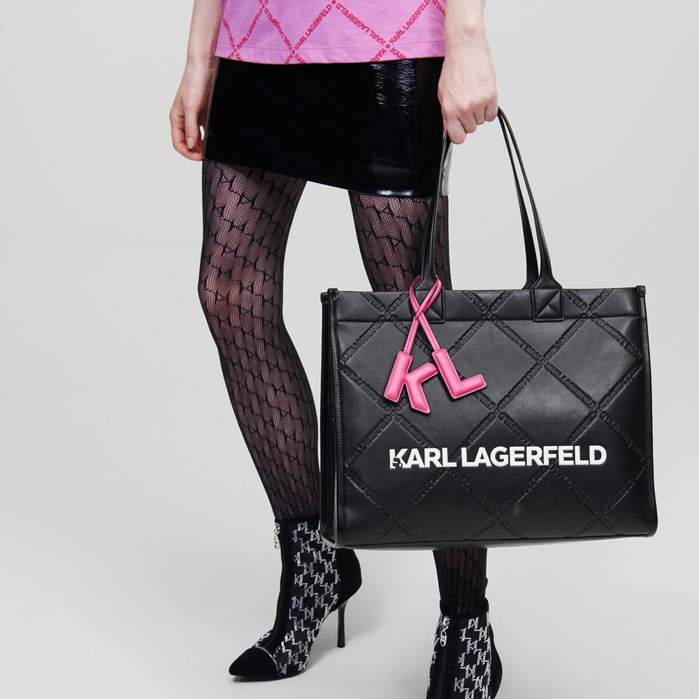 Black Karl Lagerfeld K/Skuare Embossed Women's Tote Bags | USA64GEUD