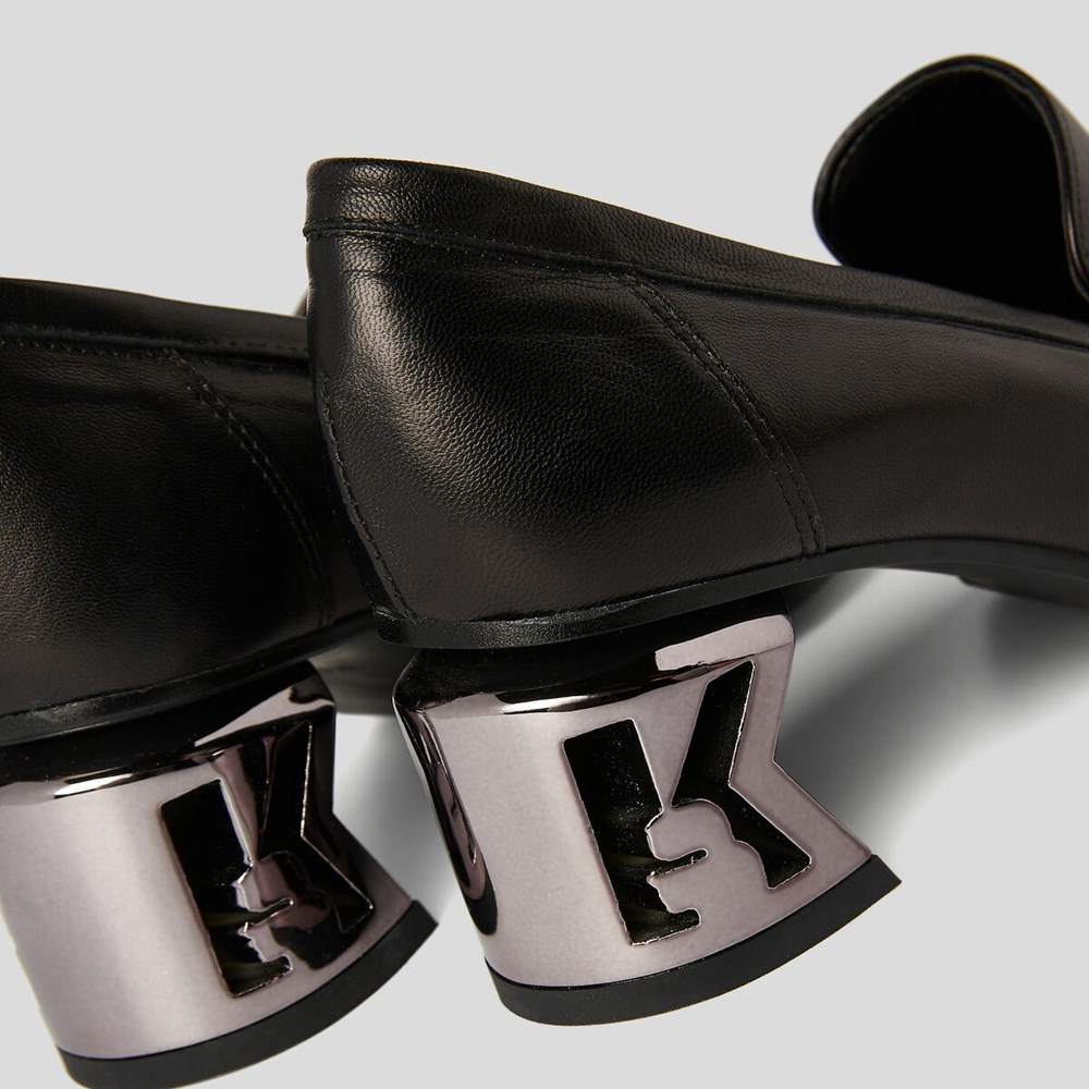 Black Karl Lagerfeld K-blok Apron Front Loafers Women's Sandals & Flats | USA73SVAJ