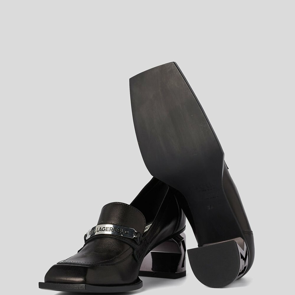 Black Karl Lagerfeld K-blok Apron Front Loafers Women's Sandals & Flats | USA73SVAJ