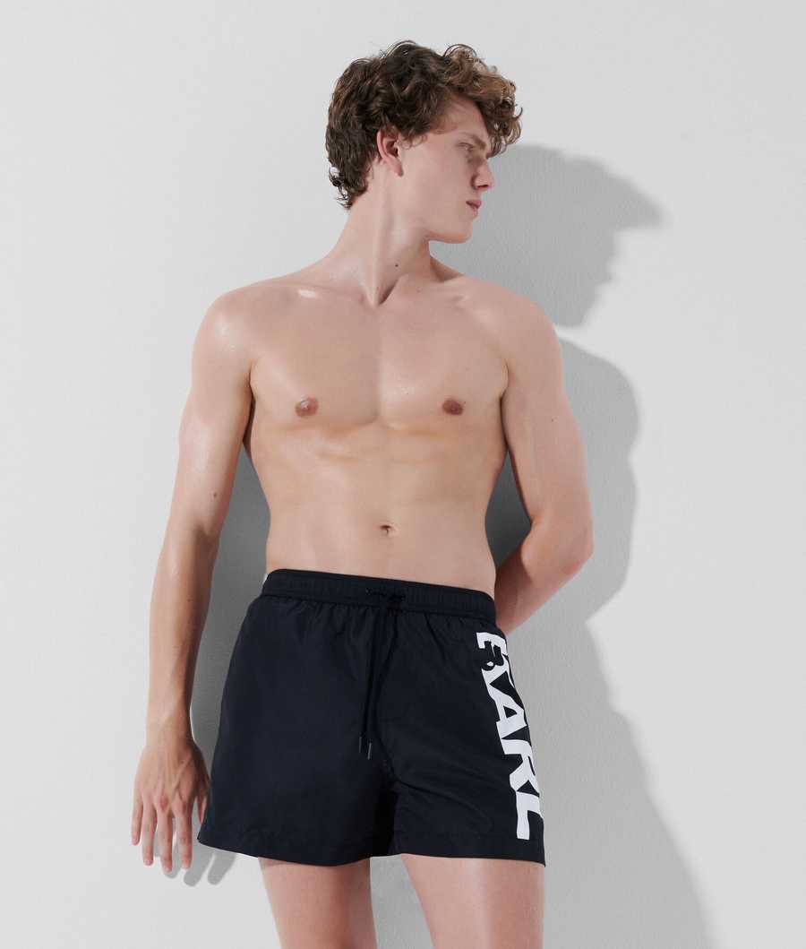 Black Karl Lagerfeld Karl Logo Board Shorts Men's Beachwear | USA31PZKS