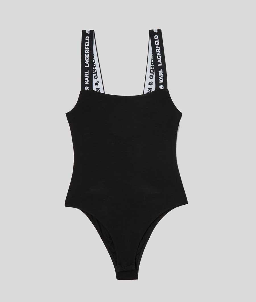 Black Karl Lagerfeld Karl Logo Bodysuit Women's Underwear | USA61XWEL