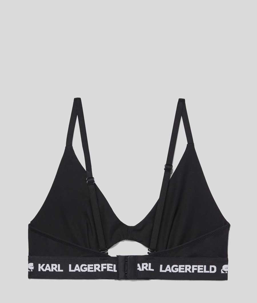 Black Karl Lagerfeld Karl Logo Peephole Bra Women's Underwear | USA35ITSP