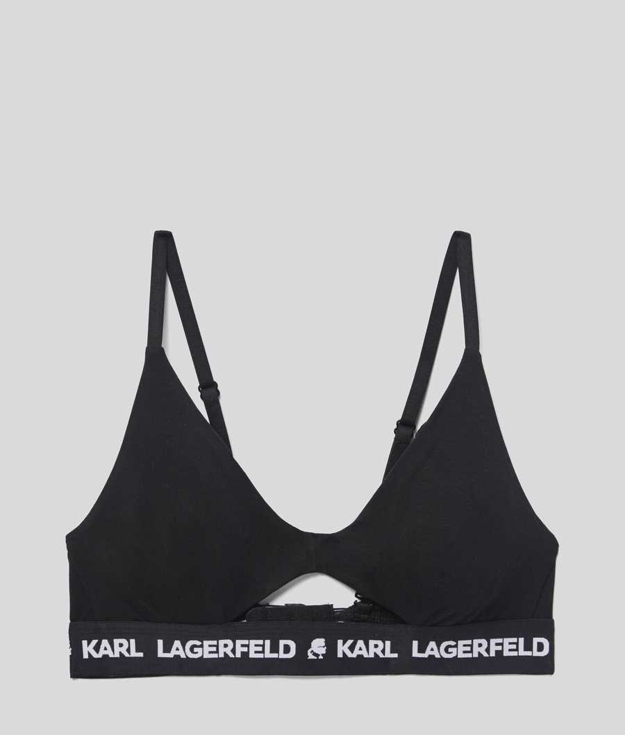 Black Karl Lagerfeld Karl Logo Peephole Bra Women's Underwear | USA35ITSP