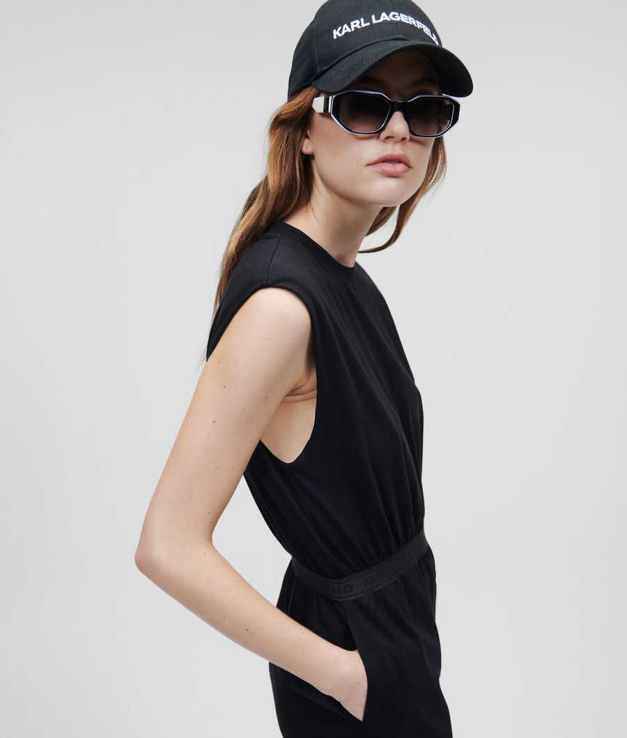 Black Karl Lagerfeld Karl Logo Tape Jersey Women's Dresses | USA43ZDIT