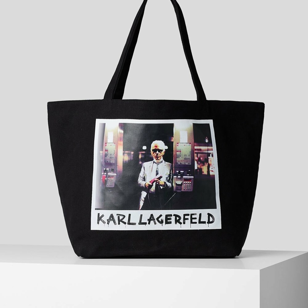 Black Karl Lagerfeld Karl Series Canvas Shopper Women\'s Tote Bags | USA76IJDO