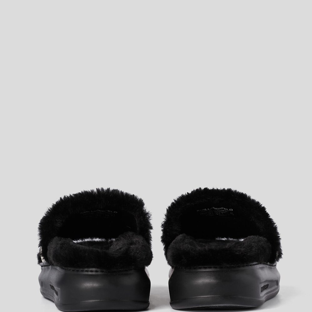 Black Karl Lagerfeld Kasa Karl Kapri Shearling Slide Women's Sandals & Flats | USA20IXAF