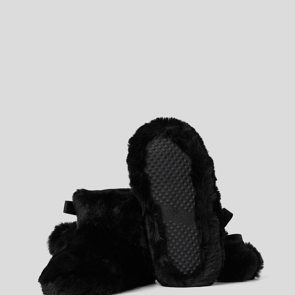 Black Karl Lagerfeld Kasa Karl Twin Pompom Women's Boots | USA29LFQU