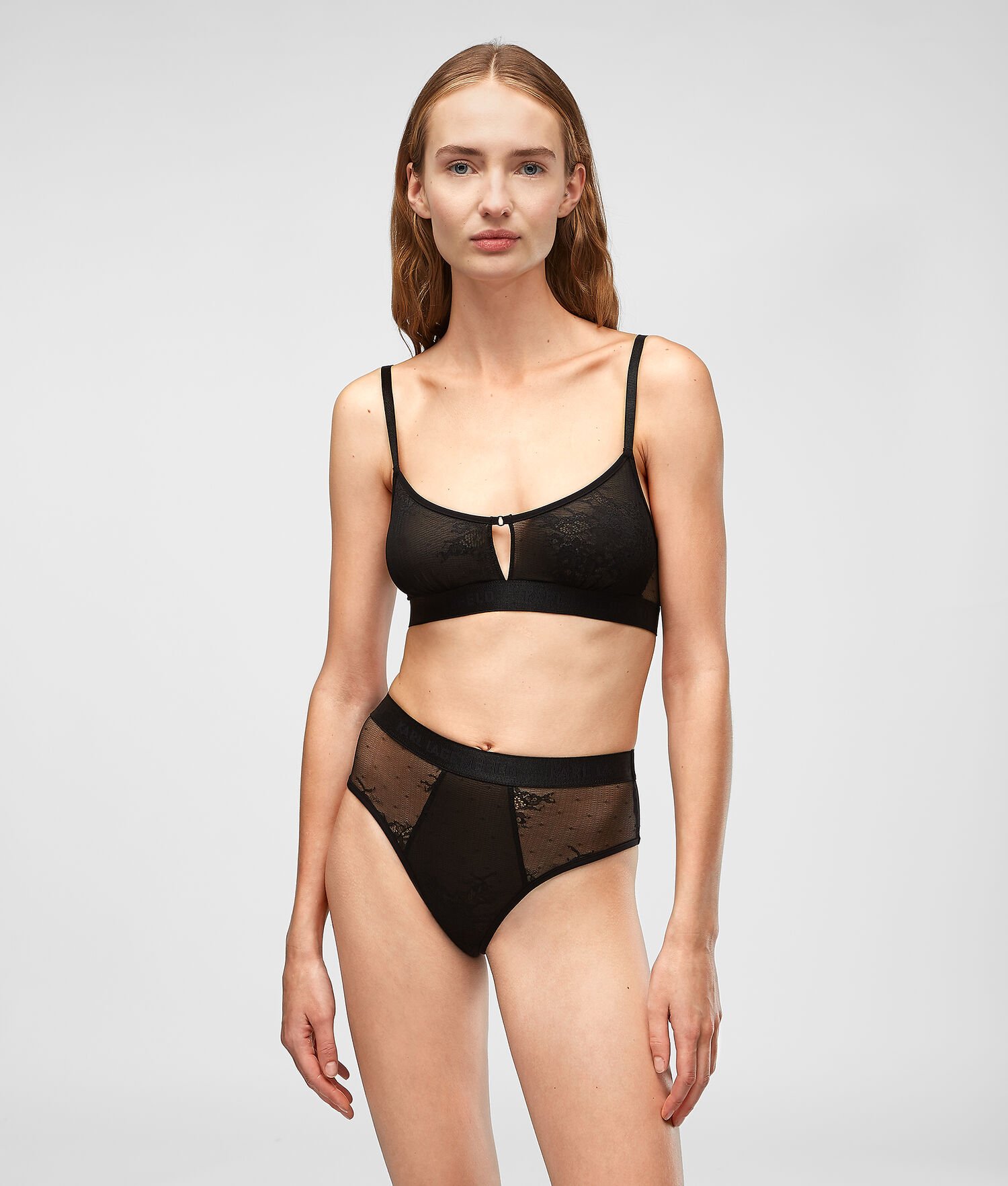 Black Karl Lagerfeld Keyhole Lace Bralette Women's Underwear | USA87AMIU