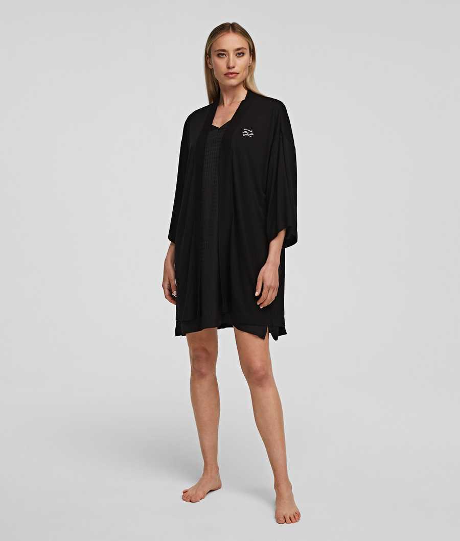 Black Karl Lagerfeld Kimono And Dress Travel Set Women\'s Loungewear | USA54XUOC