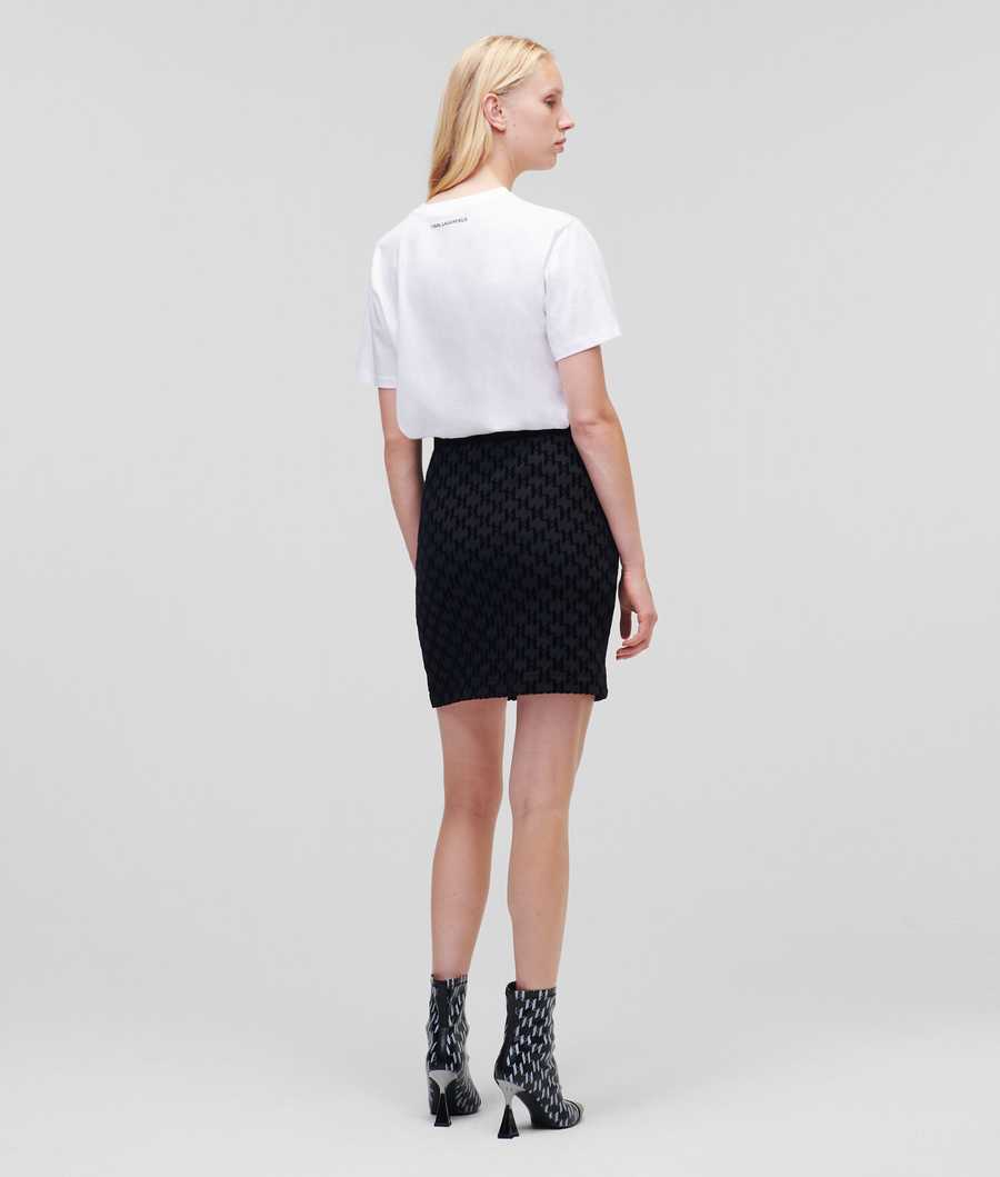 Black Karl Lagerfeld Kl Monogram Flock Print Women's Skirts | USA83ZGPX