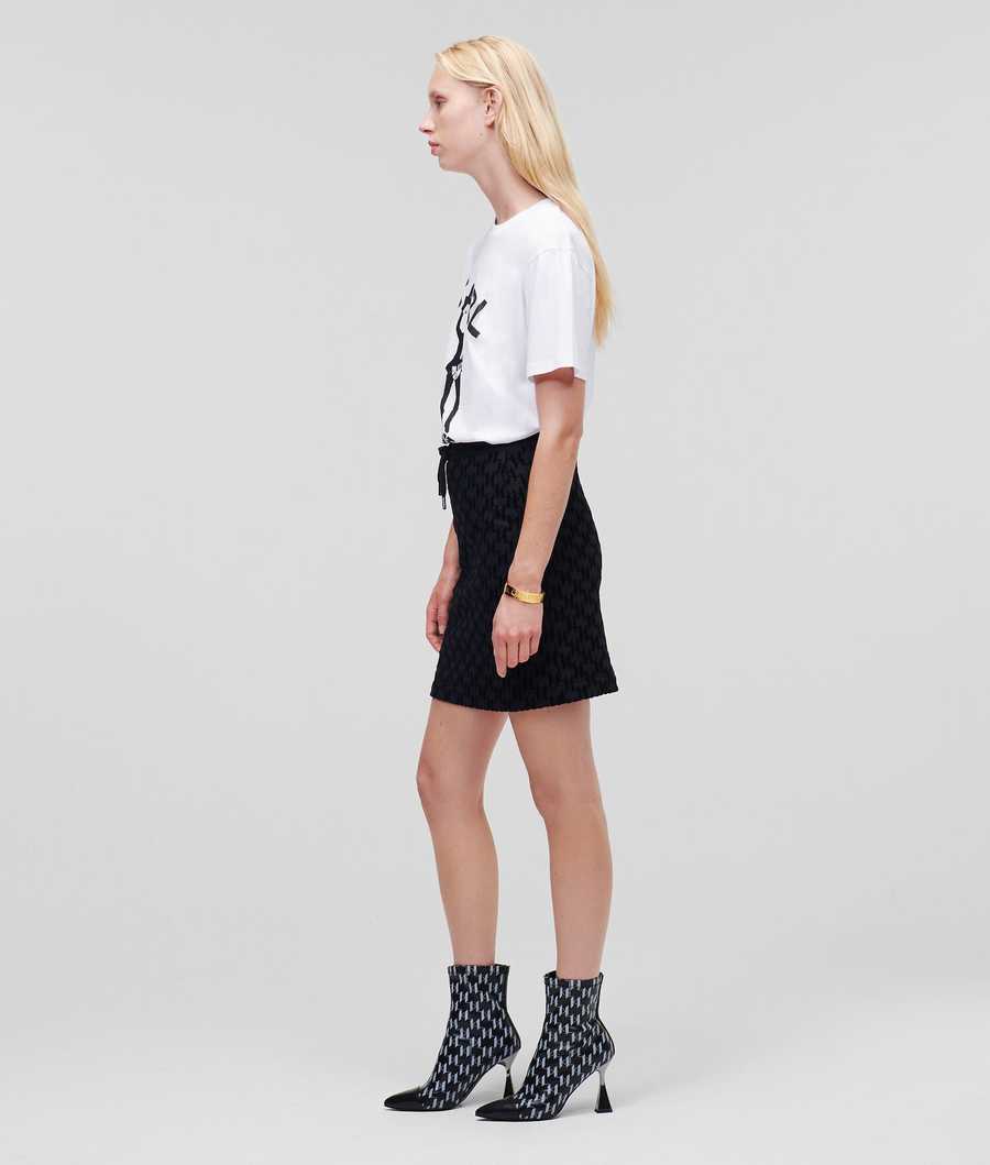 Black Karl Lagerfeld Kl Monogram Flock Print Women's Skirts | USA83ZGPX