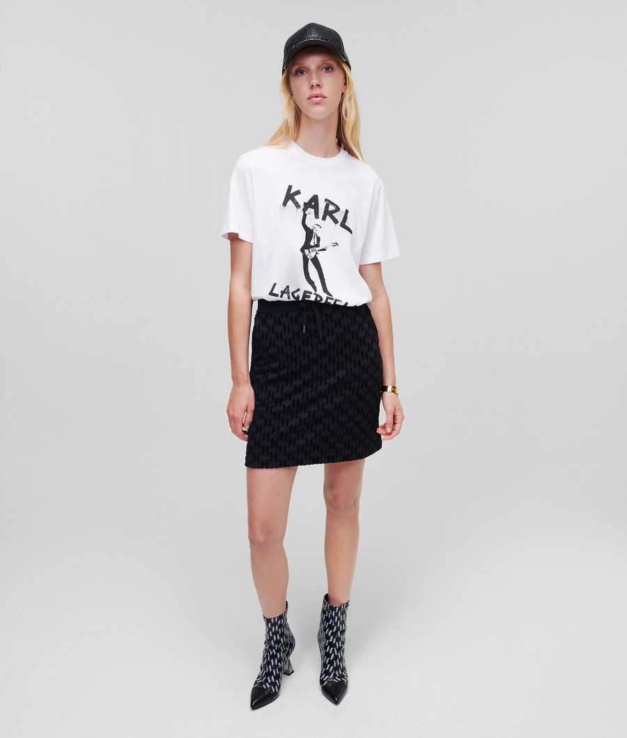 Black Karl Lagerfeld Kl Monogram Flock Print Women's Skirts | USA83ZGPX