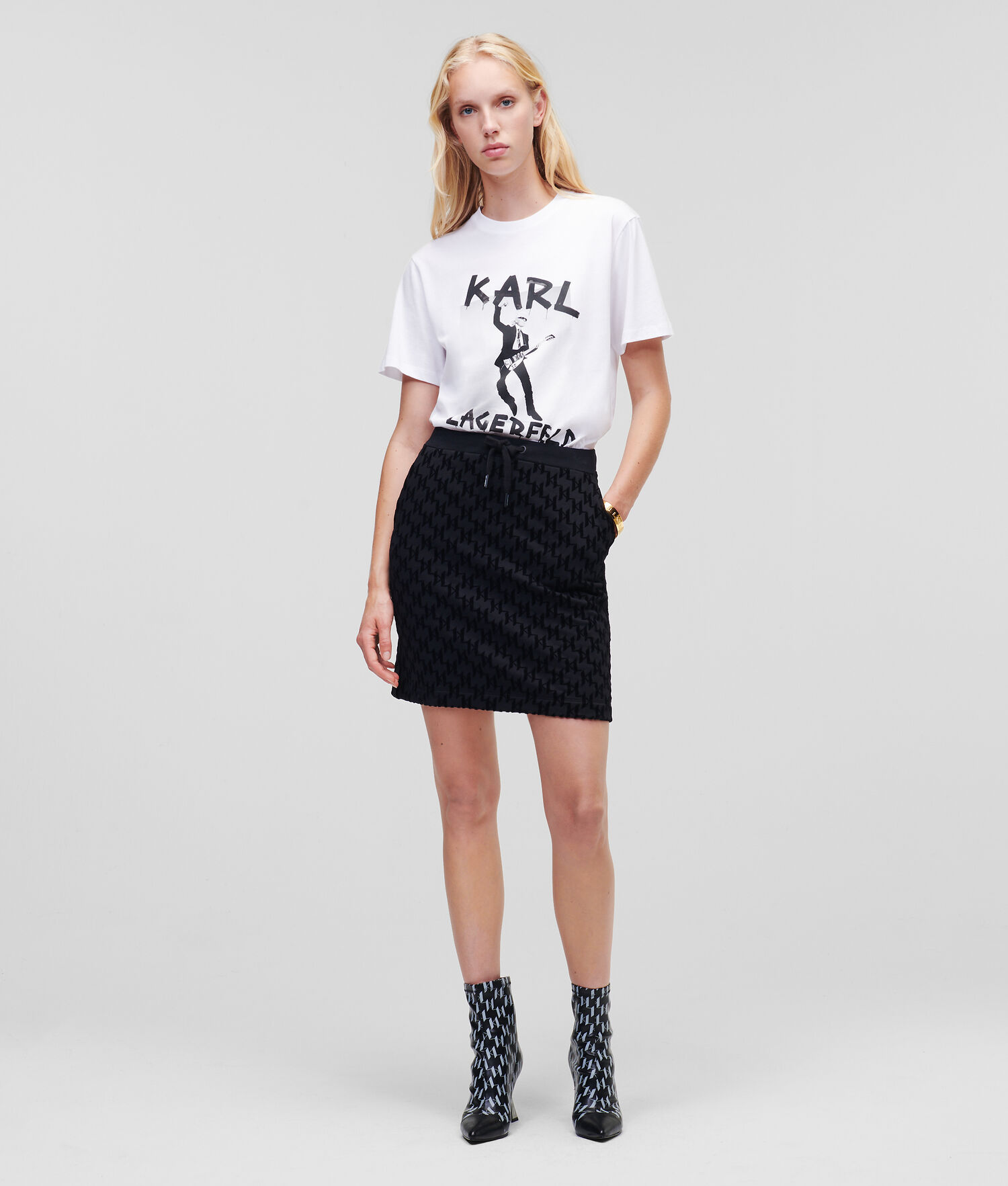 Black Karl Lagerfeld Kl Monogram Flock Print Women\'s Skirts | USA83ZGPX