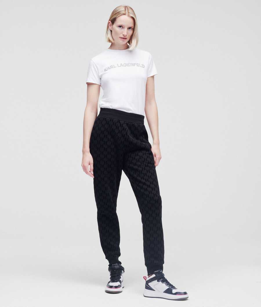 Black Karl Lagerfeld Kl Monogram Flock-print Women's Sweatpants | USA84JENB