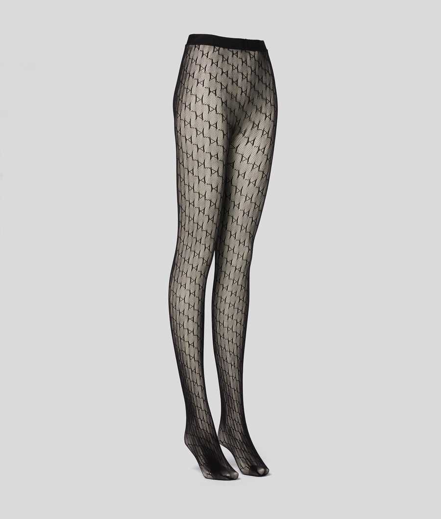 Black Karl Lagerfeld Kl Monogram Tights Women's Underwear | USA71YJKF