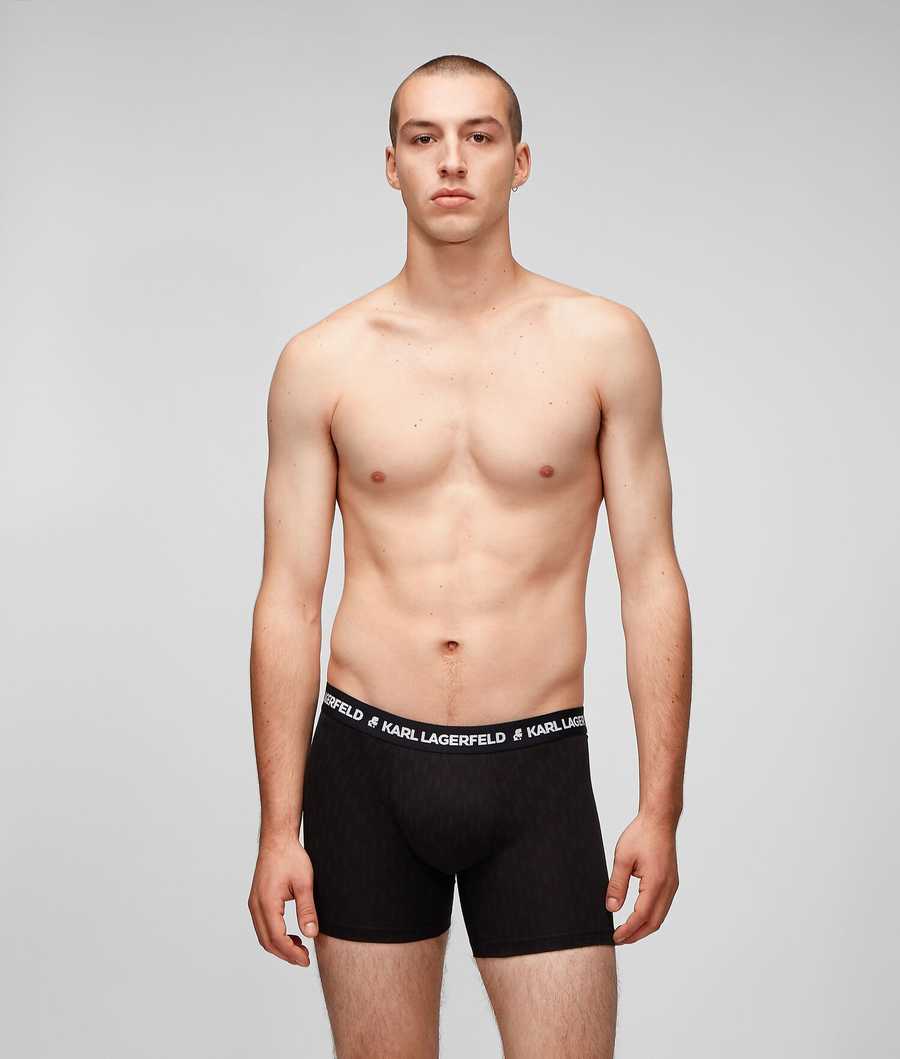 Black Karl Lagerfeld Kl Monogram Trunks – 3 Pack Men's Underwear | USA68EWQV