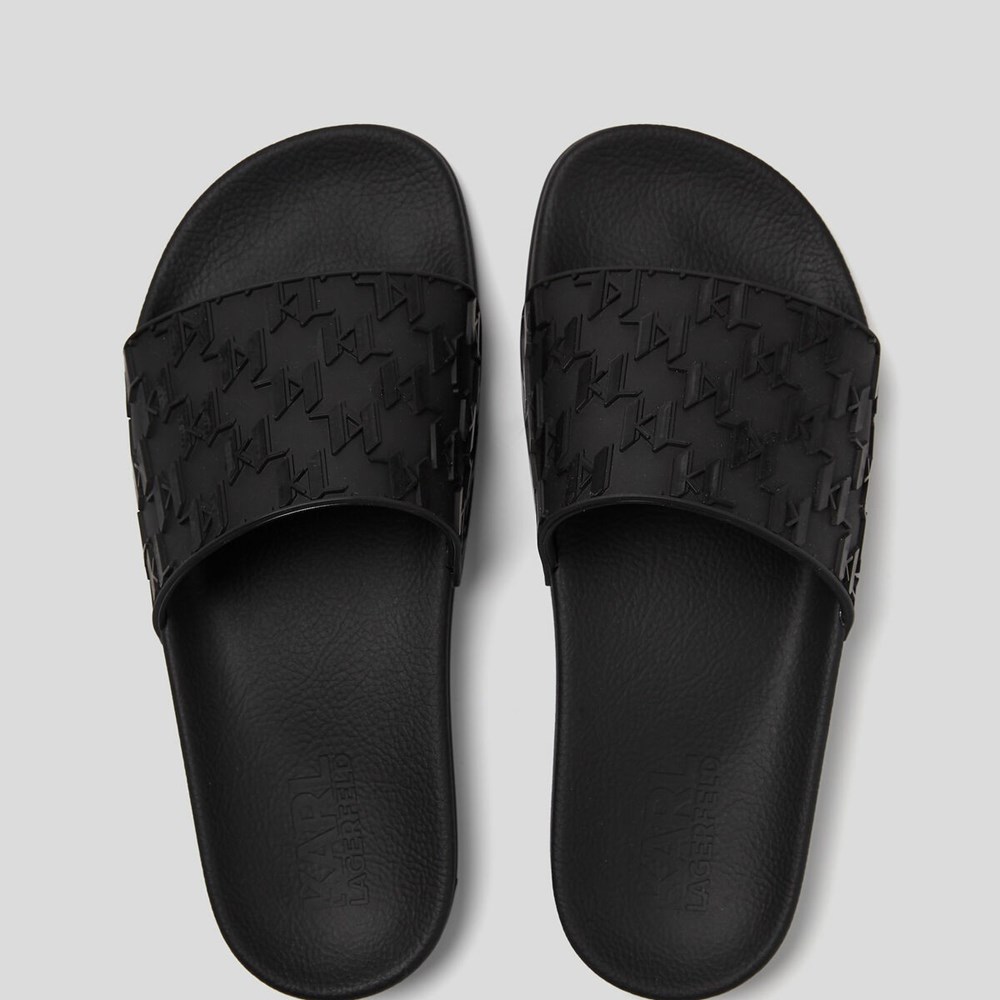 Black Karl Lagerfeld Kondo Kl Monogram Slide Women's Sandals & Flats | USA50UJQO