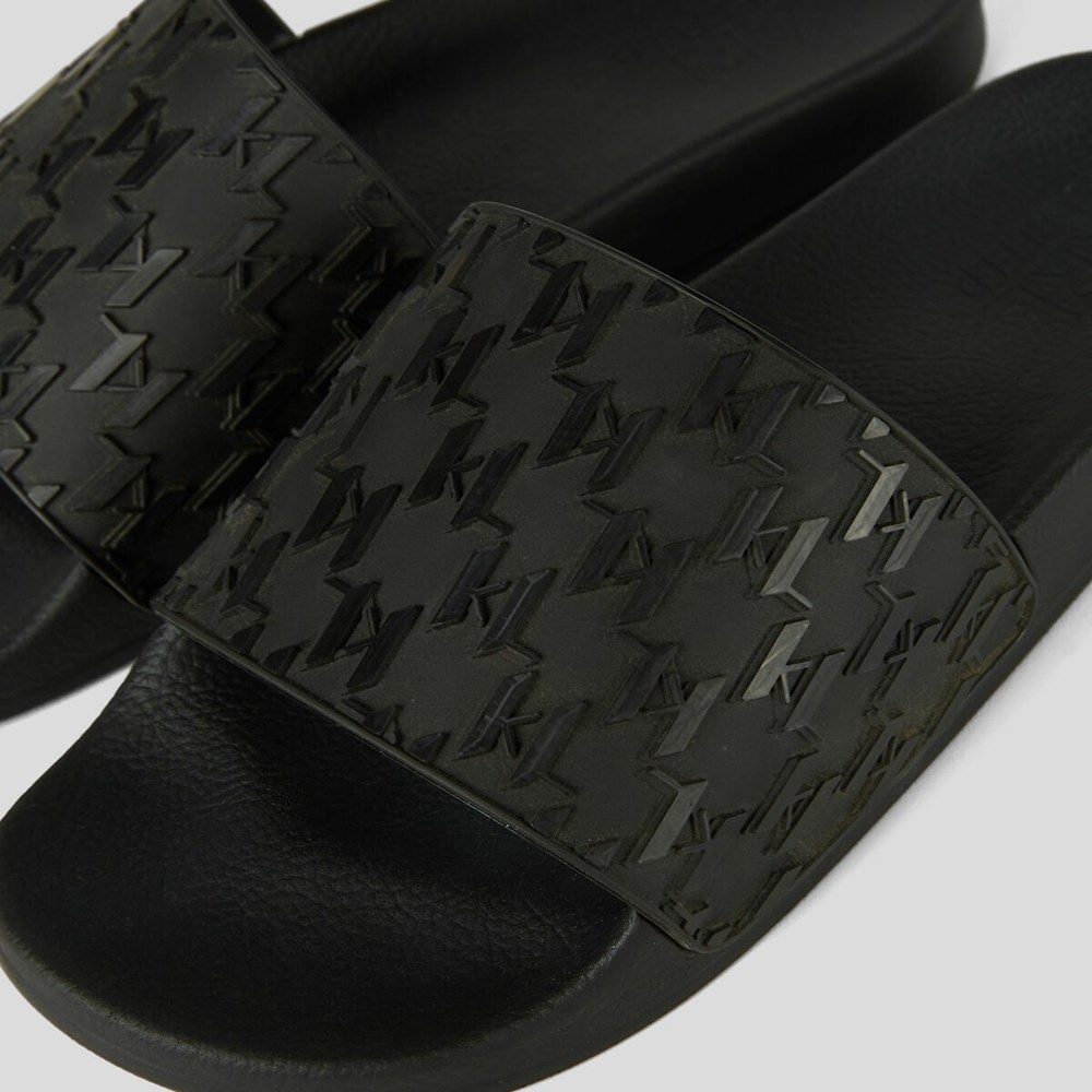 Black Karl Lagerfeld Kondo Monogram Slide Men's Sandals & Flats | USA70PZGC