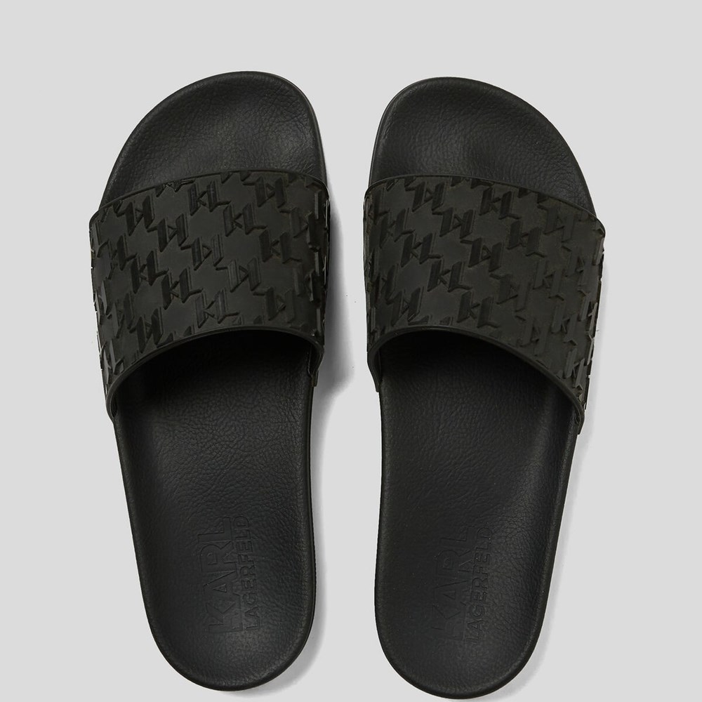 Black Karl Lagerfeld Kondo Monogram Slide Men's Sandals & Flats | USA70PZGC