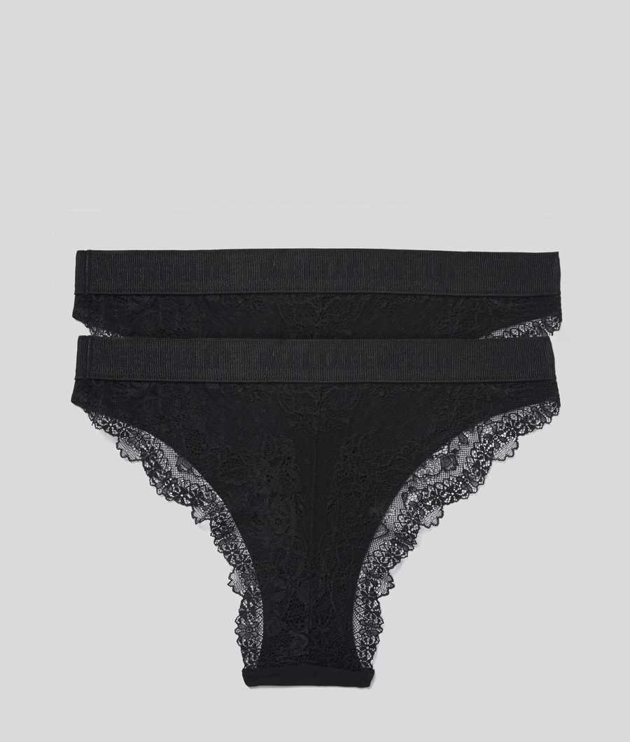 Black Karl Lagerfeld Lace Briefs - 2 Pack Women's Underwear | USA86ATOE