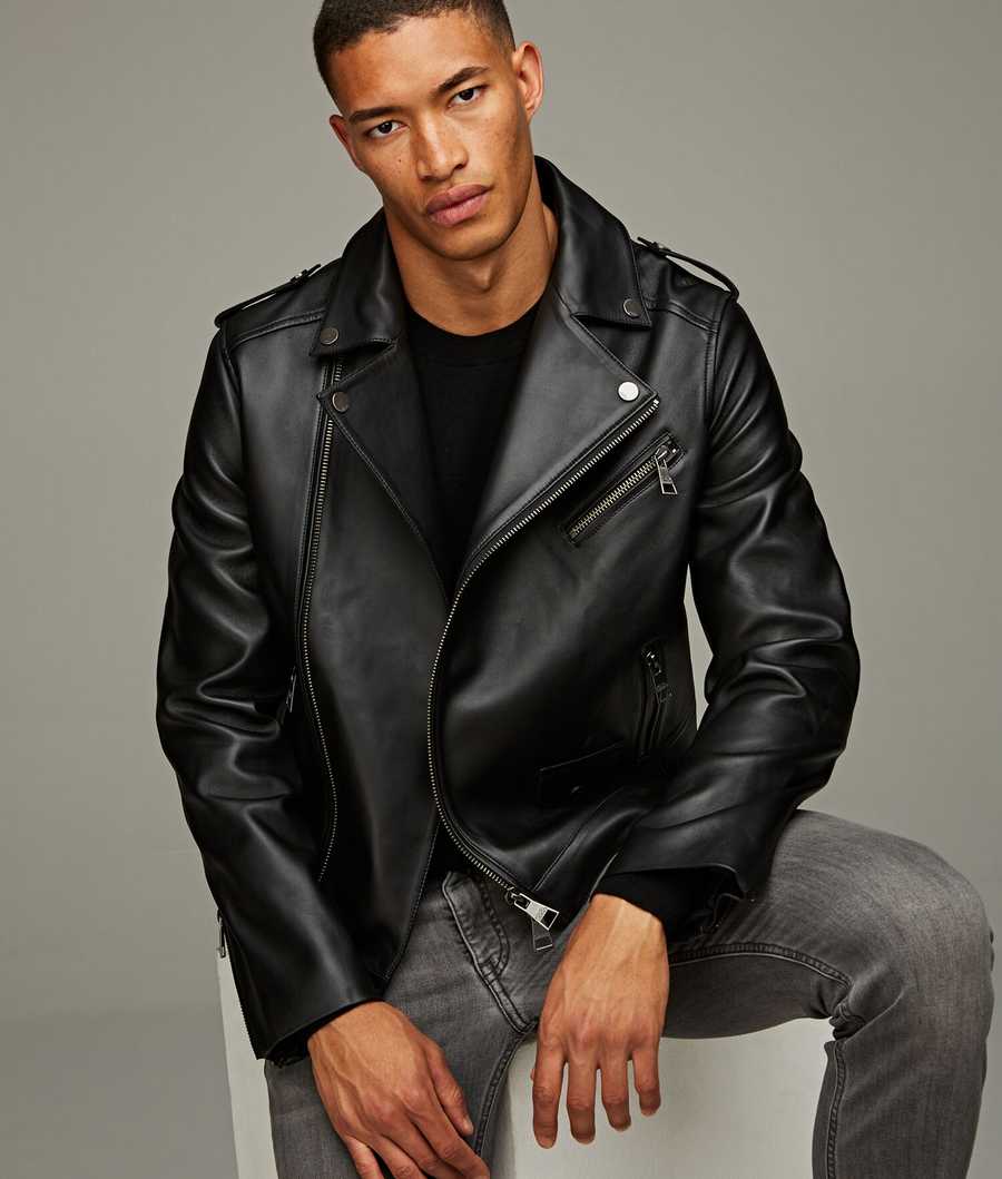 Black Karl Lagerfeld Leather Men's Biker Jacket | USA04KEQV