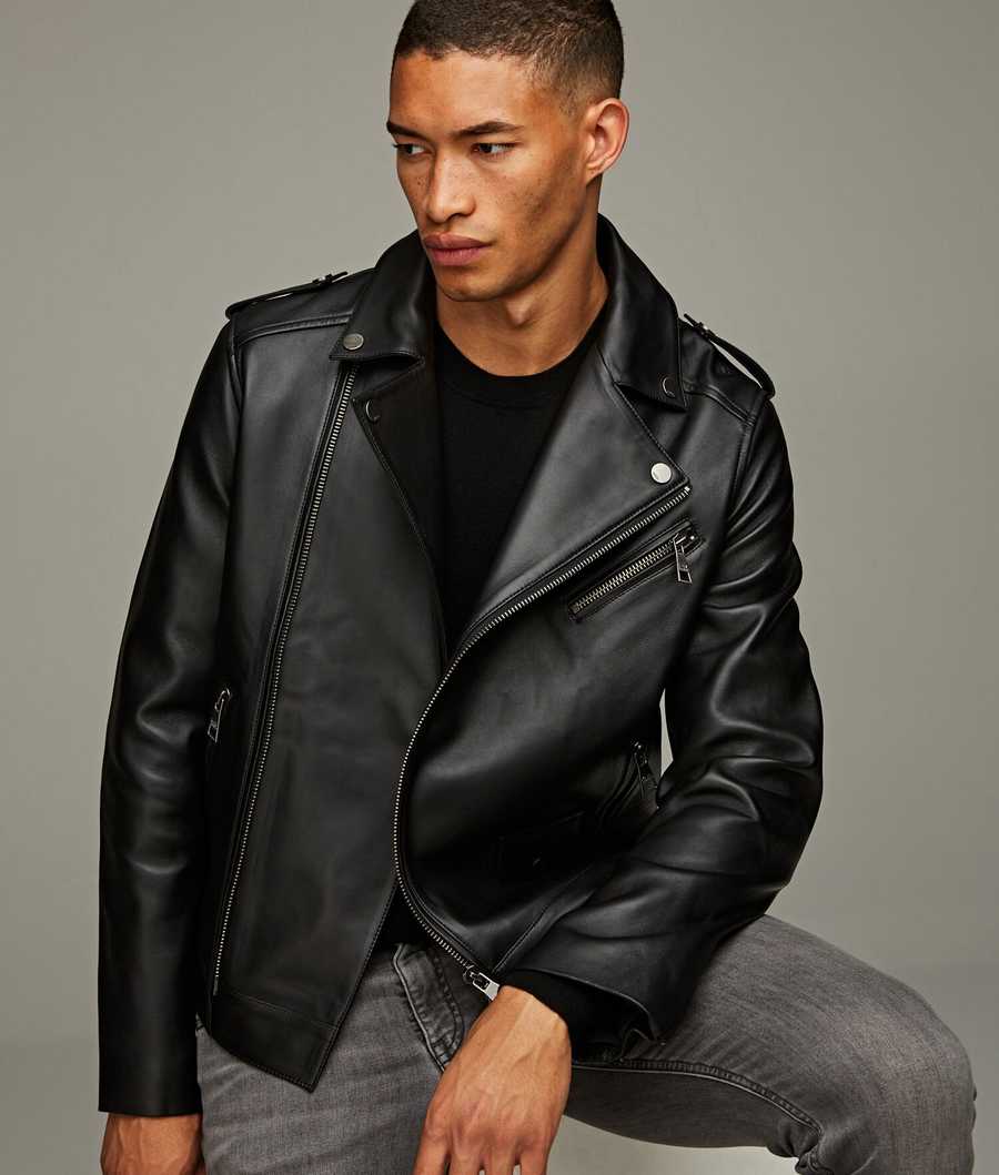 Black Karl Lagerfeld Leather Men's Biker Jacket | USA04KEQV