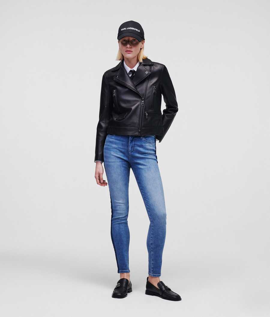 Black Karl Lagerfeld Leather Women's Biker Jacket | USA46FXPC