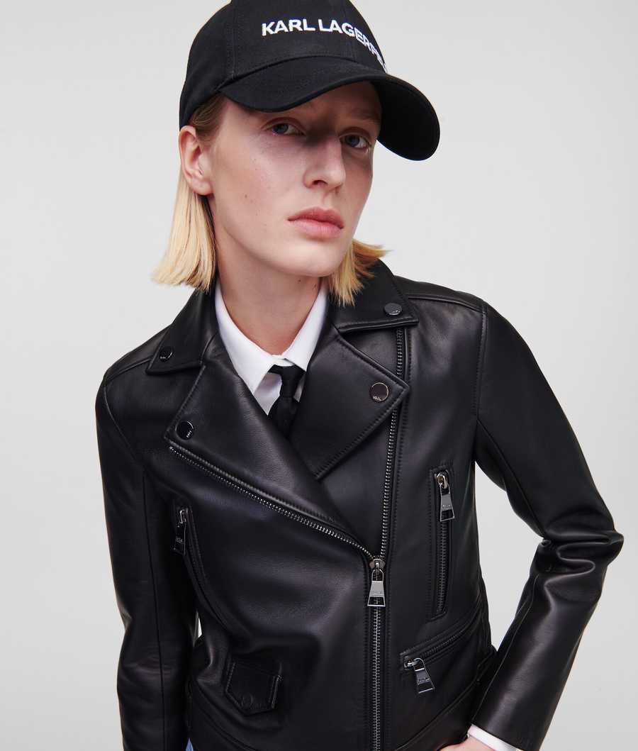 Black Karl Lagerfeld Leather Women\'s Biker Jacket | USA46FXPC