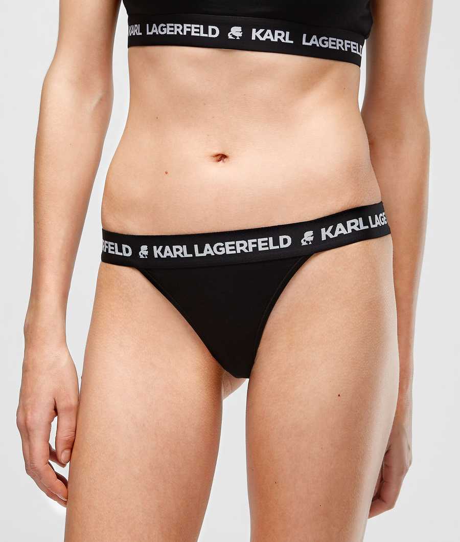 Black Karl Lagerfeld Logo Brazilian Briefs - 2 Pack Women's Underwear | USA85OCLS