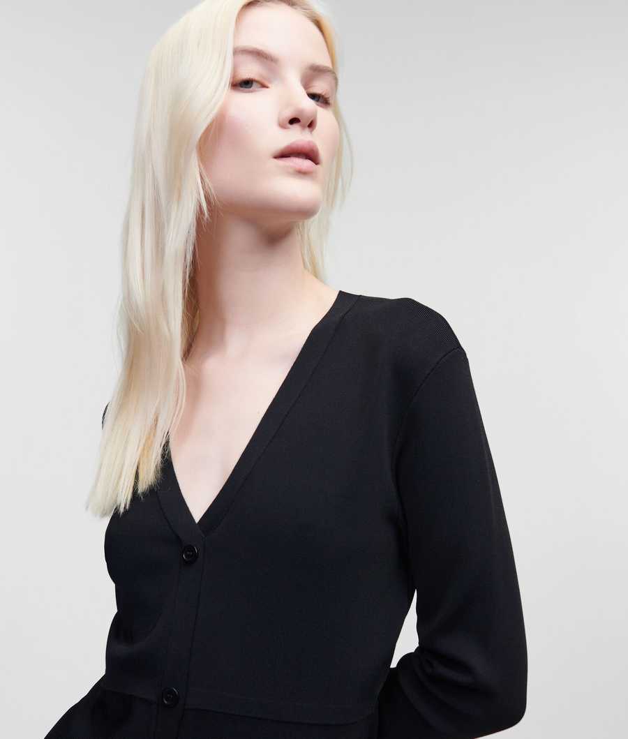 Black Karl Lagerfeld Long-sleeved Button-front Knit Women's Dresses | USA78RBCV