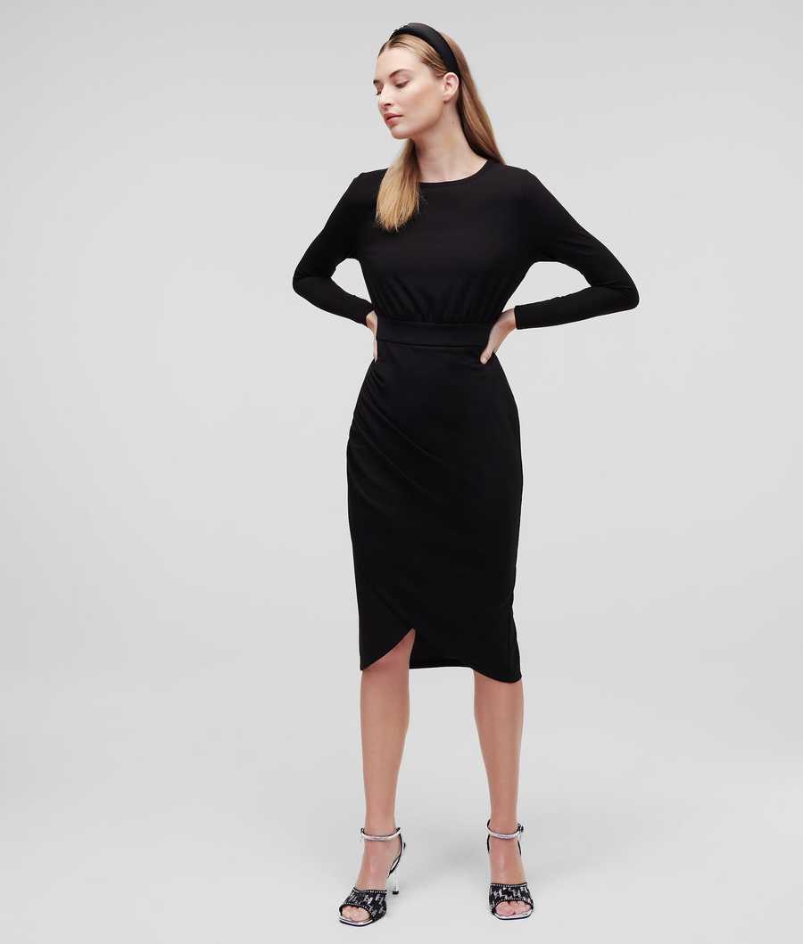 Black Karl Lagerfeld Long-sleeved Jersey Women's Dresses | USA64YCNP