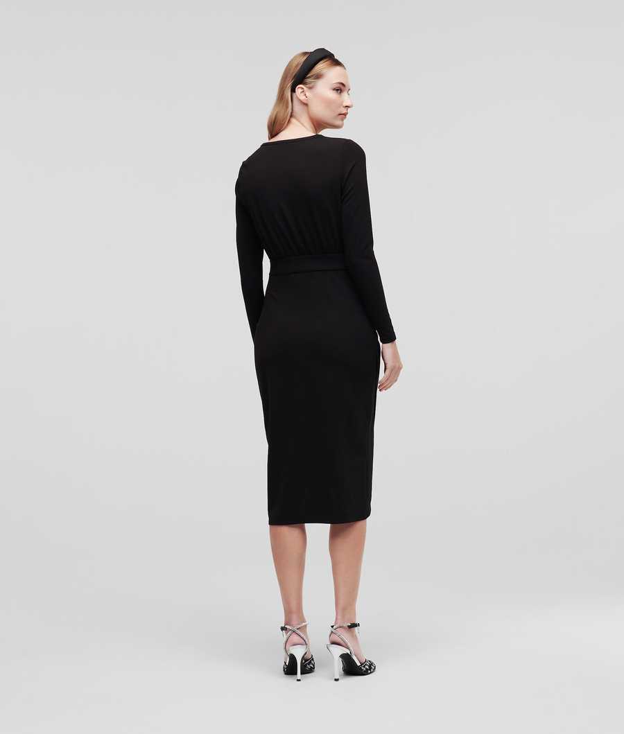 Black Karl Lagerfeld Long-sleeved Jersey Women's Dresses | USA64YCNP