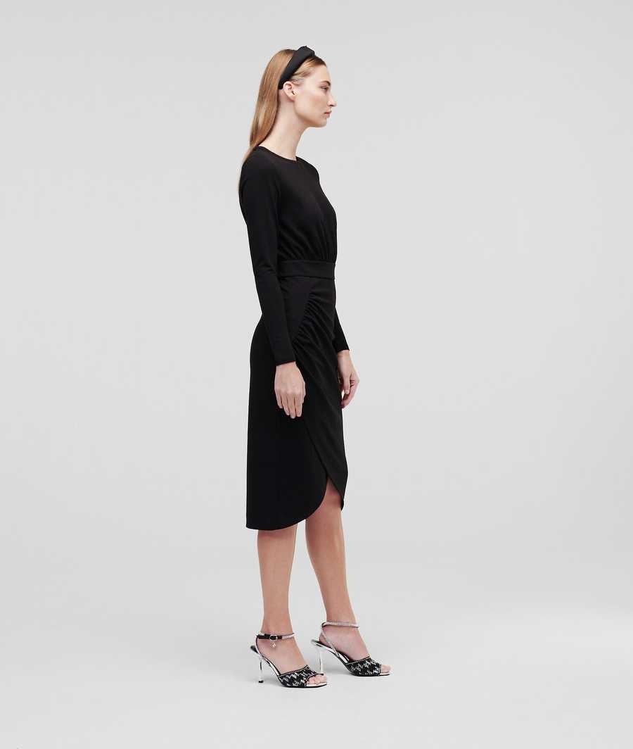 Black Karl Lagerfeld Long-sleeved Jersey Women's Dresses | USA64YCNP