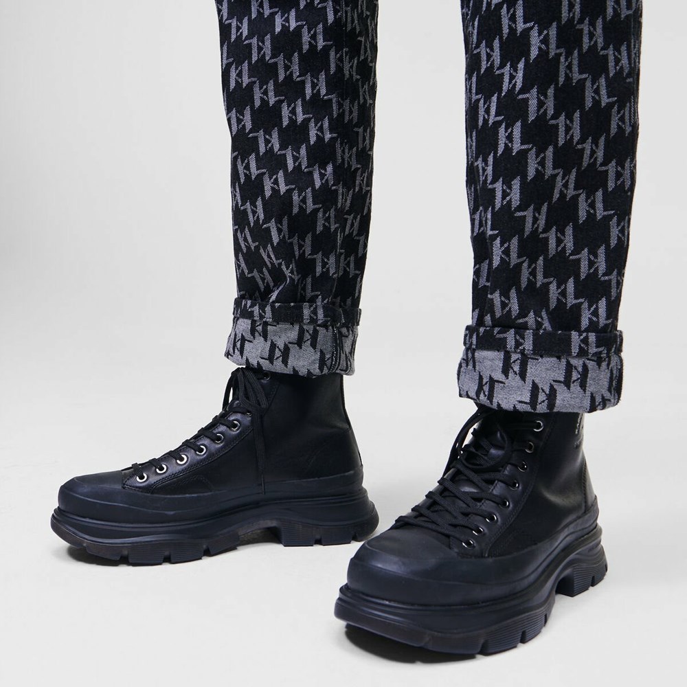 Black Karl Lagerfeld Lunar Maison Lace-up Boots Men's Boots | USA90UVTO