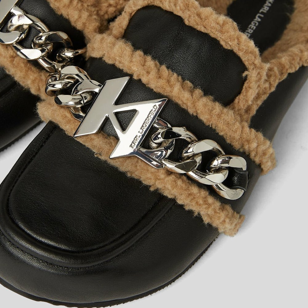 Black Karl Lagerfeld Odessa Kasa Chain Mules Women's Sandals & Flats | USA84XWVN