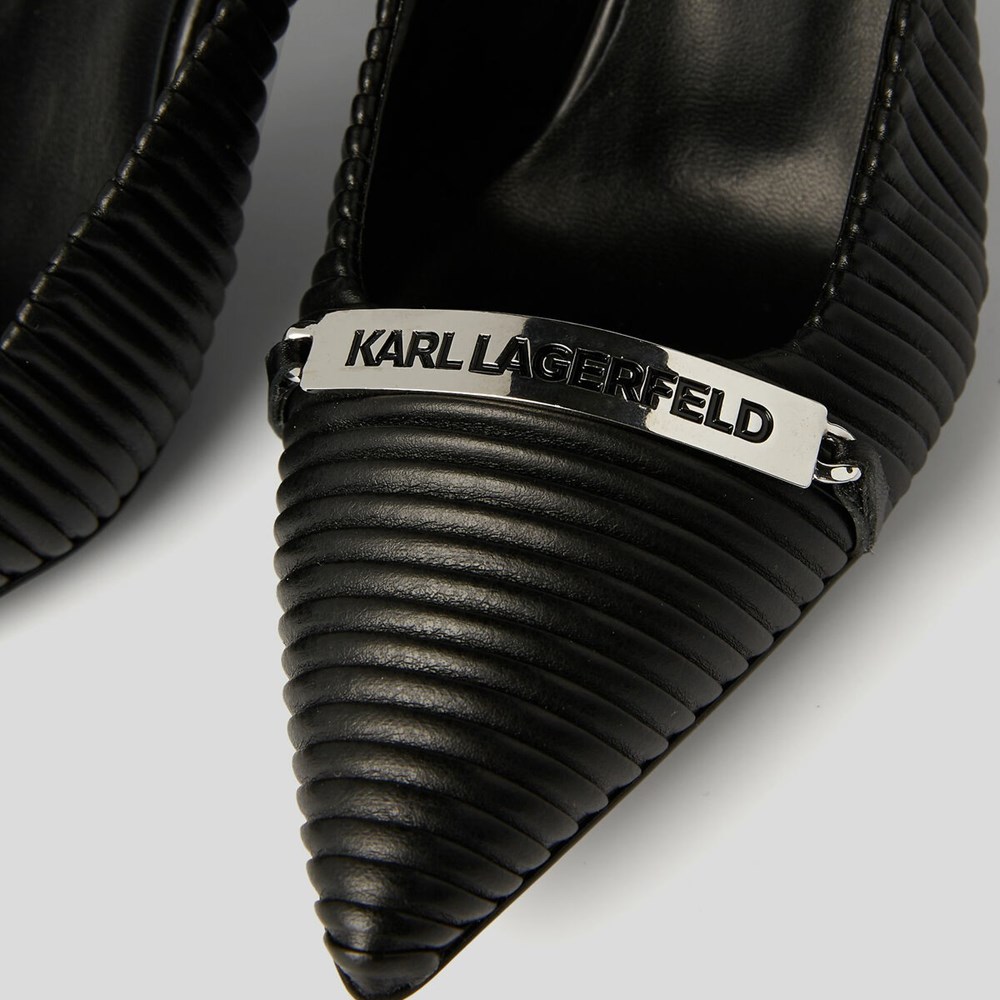 Black Karl Lagerfeld Panache Pleated Court Shoes Women's High Heels | USA52HGNO