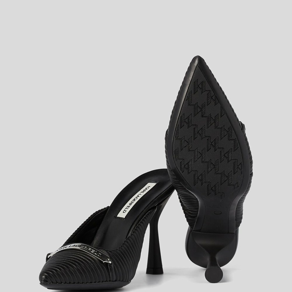 Black Karl Lagerfeld Panache Pleated Court Shoes Women's High Heels | USA52HGNO