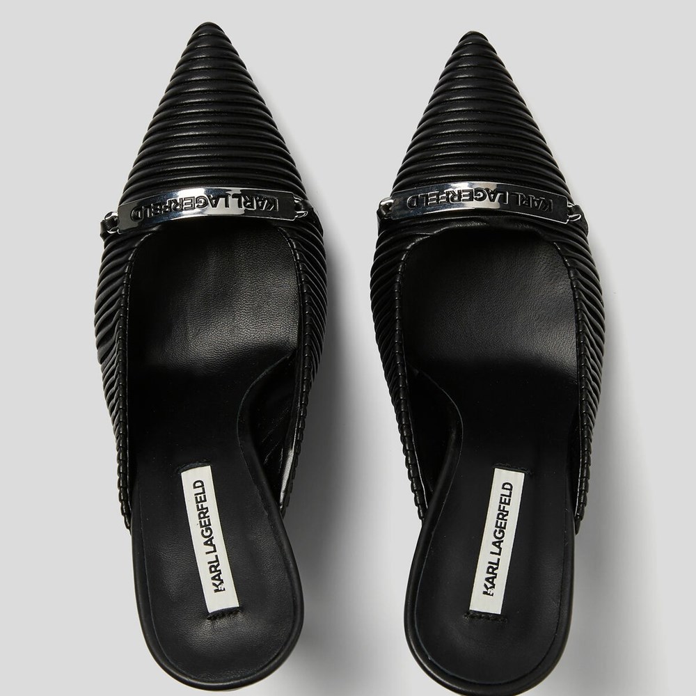 Black Karl Lagerfeld Panache Pleated Court Shoes Women's High Heels | USA52HGNO