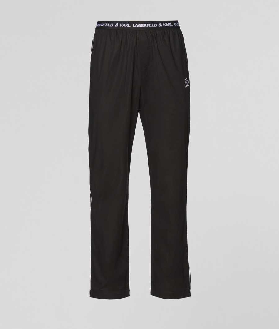 Black Karl Lagerfeld Piped Pajama Pants Men's Sleepwear | USA45MDEJ